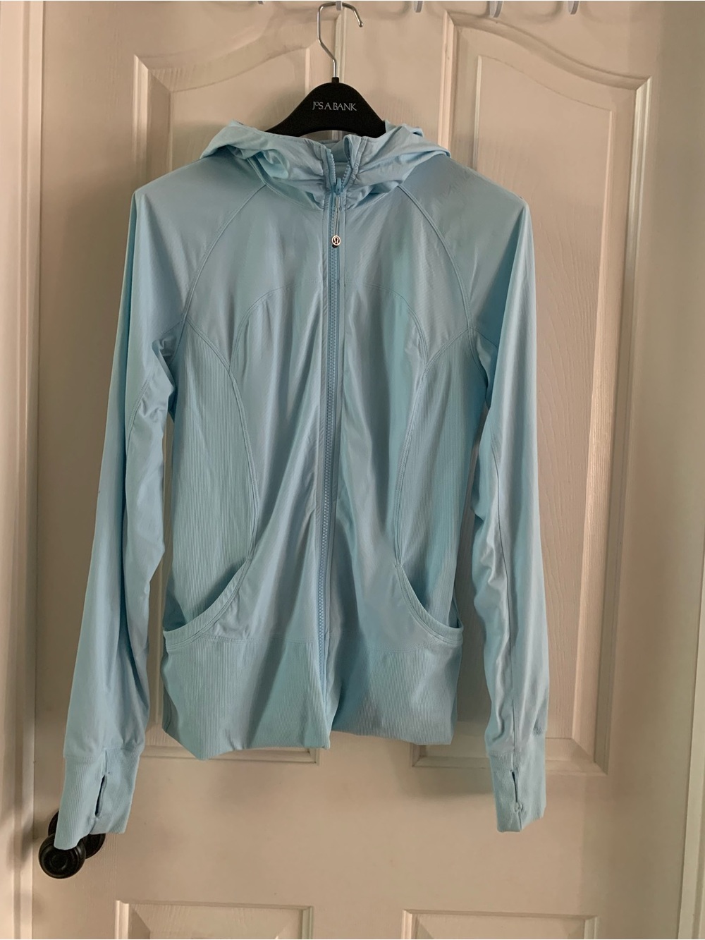 lululemon athletica Lgt Blue Hooded Zip Reversible In Flux Windbreaker/Rain Sz 8